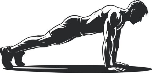 Silhouette of a person performing a push-up exercise.