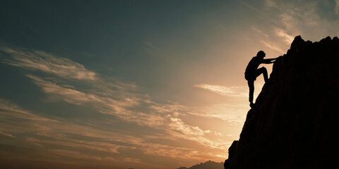 Silhouette of a person standing on a rock at sunset.