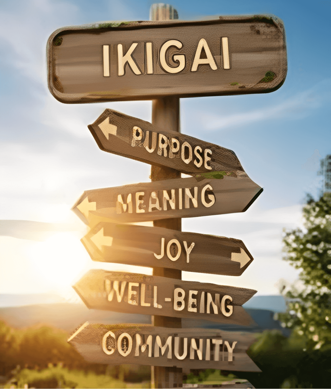 Ikigai signpost with life goals