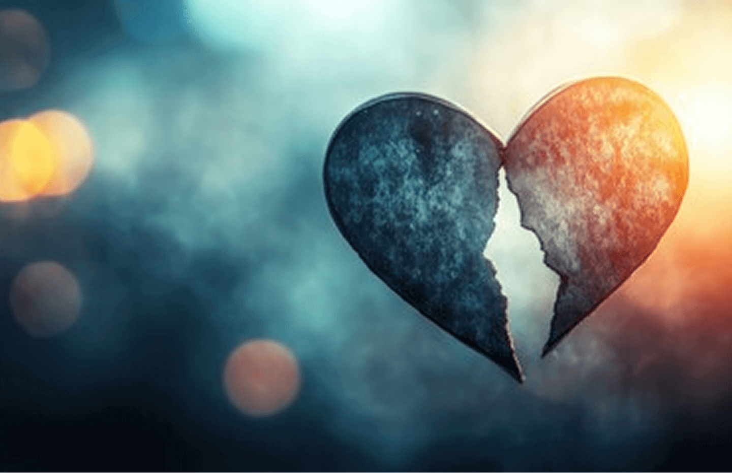 Cracked heart with blurred bokeh lights