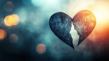 Silhouette of a couple kissing inside a heart shape with a dreamy background.